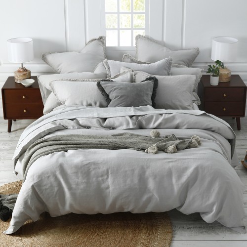 Super King NZ (265cm x 210cm)-Laundered Linen Duvet Cover Set by MM Linen - Pewter