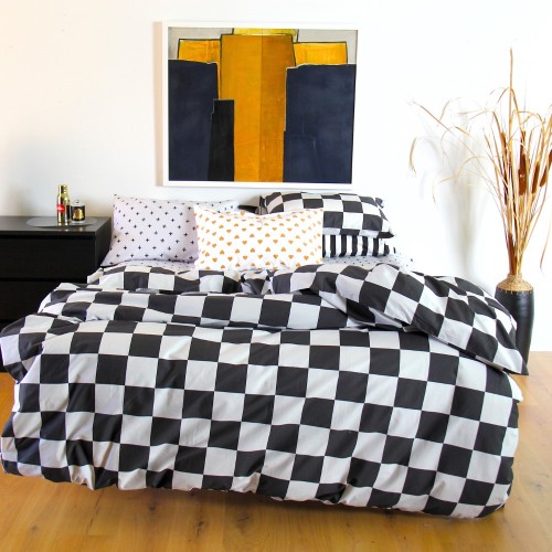 Duvet Covers-Checker Black &amp; Grey Duvet Cover Set