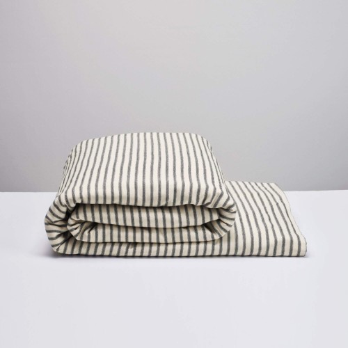 Duvet Covers-Franklin Stripe Cotton Duvet Cover - Black/Off White Stripe