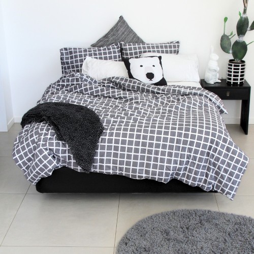 Duvet Covers-Fred White/Steel Grey Duvet Cover Set