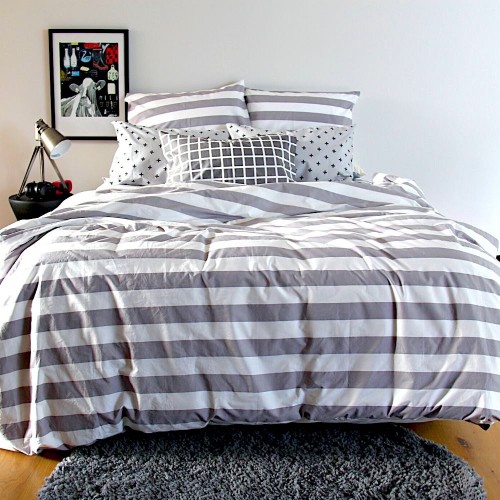 Duvet Covers-Grey White Stripe Duvet Cover Set