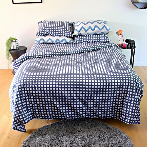 Duvet Covers-Ink Blue Check Duvet Cover Set
