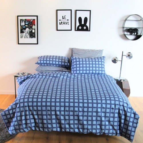 Duvet Covers-Jimmy Blue Check Duvet Cover Set