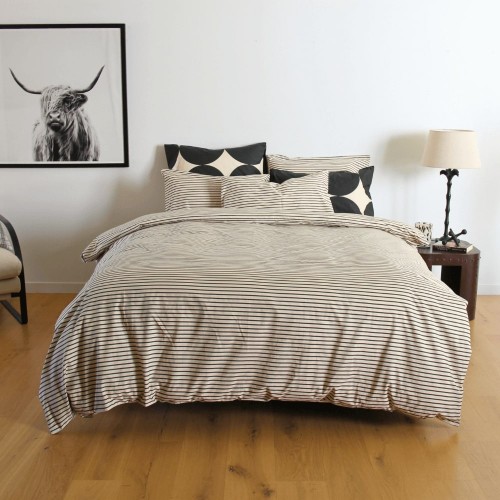 Duvet Covers-Luna Oatmeal &amp; Black Stripe Duvet Cover Set