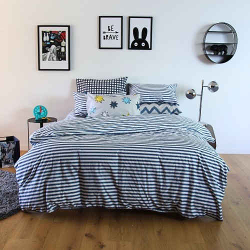 Duvet Covers-Moonlight Blue &amp; White Stripe Duvet Cover Set