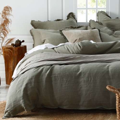 Duvet Covers-Laundered Linen Duvet Cover Set by MM Linen - Olive
