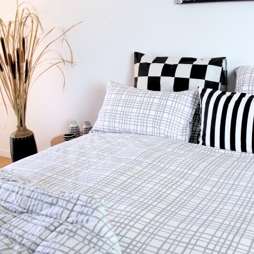 Duvet Covers-Paddy Grey White Stripe Duvet Cover Set