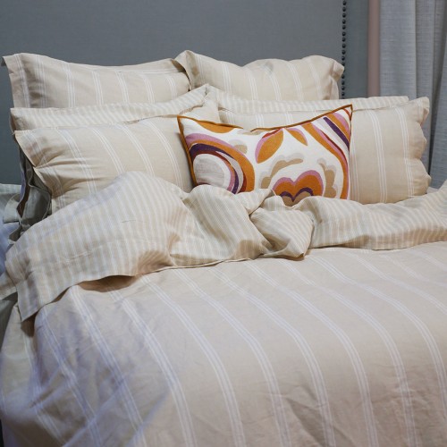 Duvet Covers-Provence Duvet Cover Set by Seneca - Natural &amp; Off Winter White Stripe