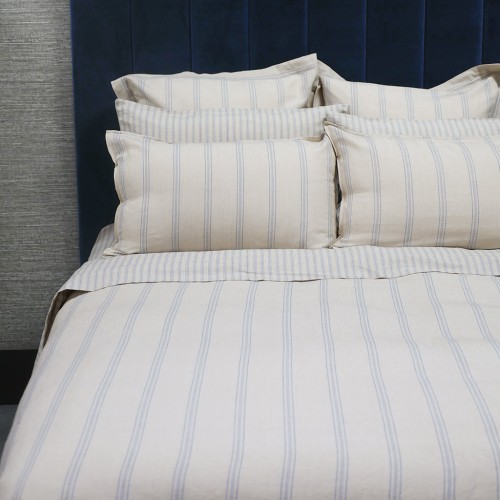 Duvet Covers-Provence Duvet Cover Set by Seneca - Natural &amp; Blue Stripe
