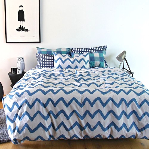 Duvet Covers-Sam Grey and Blue Chevron Duvet Cover Set