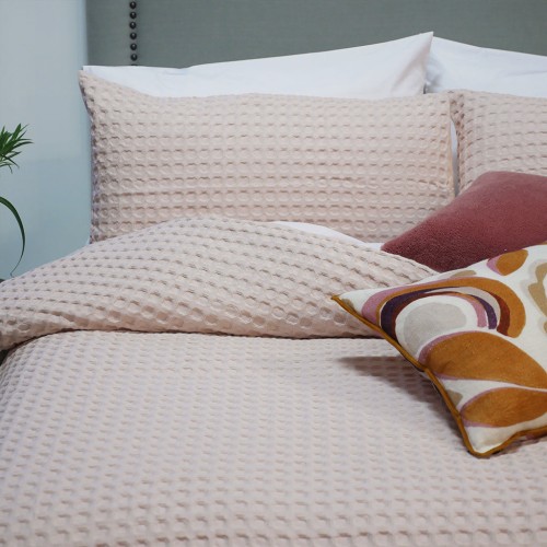 Duvet Covers-Jumbo Waffle Duvet Cover Set by Seneca - Nude