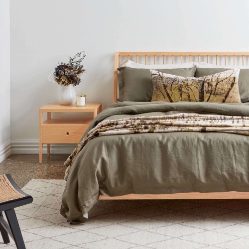 Super King NZ (265cm x 210cm)-Olive Linen/Cotton Duvet Cover by Thread Design - NZ Made