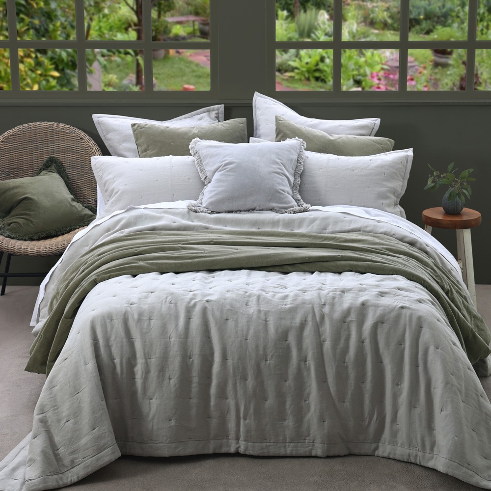 Laundered Linen Quilted Bedspread by MM Linen Pewter