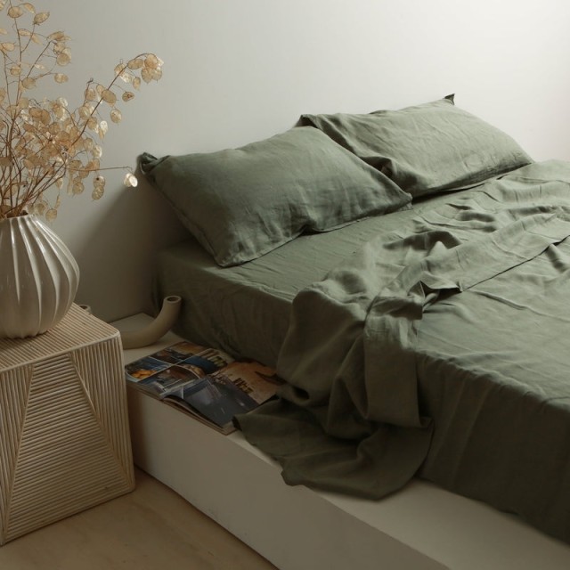 -100% French Flax Linen Sheet Set - Lichen