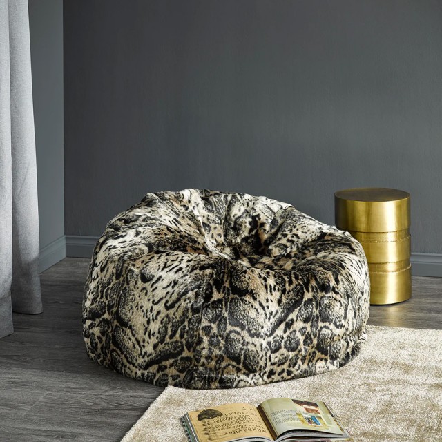 -Heirloom Faux Fur African Leopard Plush Pod Beanbag Cover