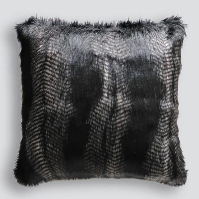 -Heirloom Black Coyote Faux Fur Euro Cushion - 65cm