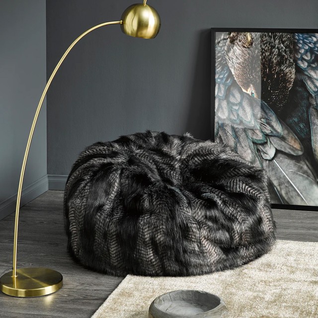 -Heirloom Faux Fur Black Coyote Plush Pod Beanbag Cover