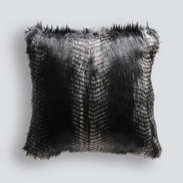 -Heirloom Black Coyote Faux Fur Cushion - 45cm