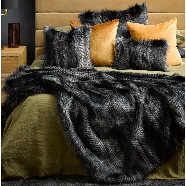 -Heirloom Black Coyote Faux Fur Throw