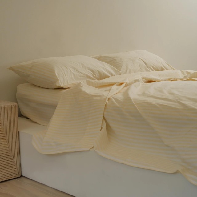 -100% Stonewashed Cotton Sheet Set - Butter Stripe