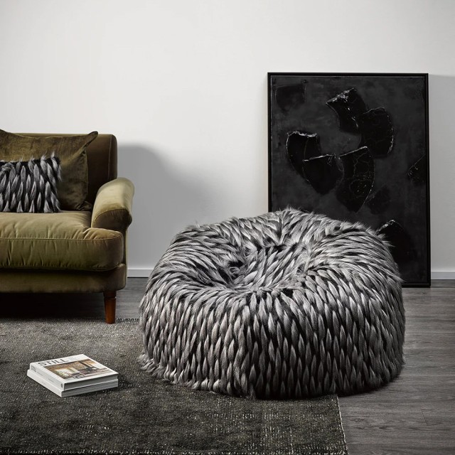 -Heirloom Faux Fur Guinea Fowl Plush Pod Beanbag Cover