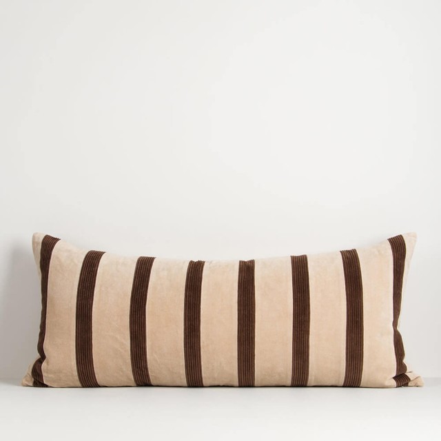 -Huxley Striped Cover/Cushion by Baya - Natural/Chocolate
