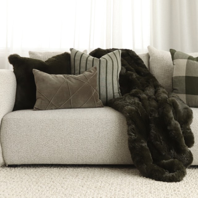 -Pelage Faux Fur Throw by Ollo - Olive