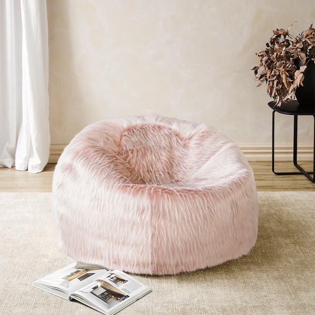 -Heirloom Faux Fur Peony Plume Plush Pod Beanbag Cover