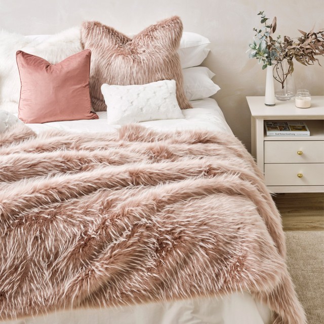 -Heirloom Peony Plume Faux Fur Throw