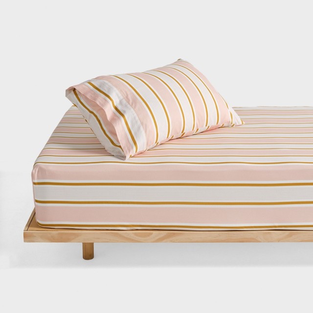 -Sailor Stripe Fitted Sheet Set by Linen House Kids - Pink