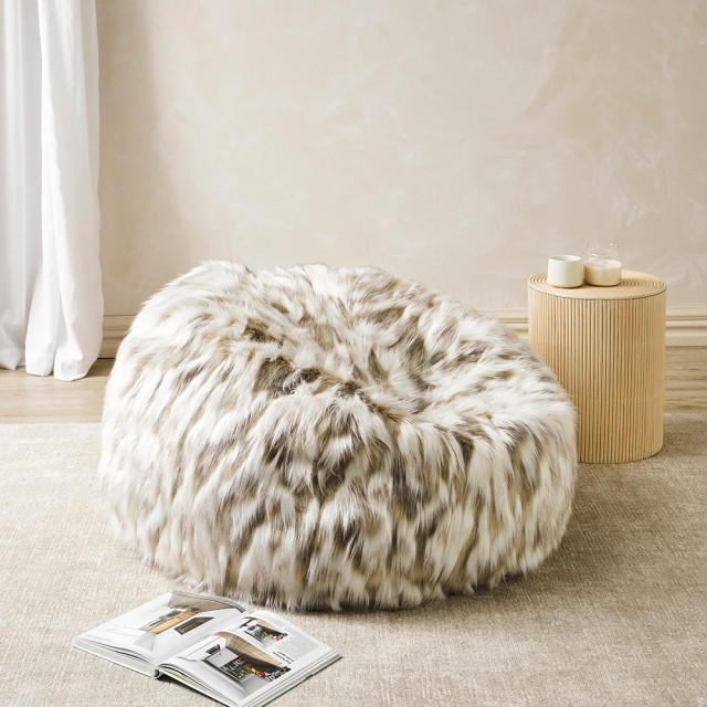 -Heirloom Faux Fur Snowshoe Hare Plush Pod Beanbag Cover