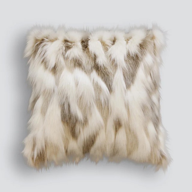 -Heirloom Snowshoe Hare Faux Fur Square Cushion - 45cm
