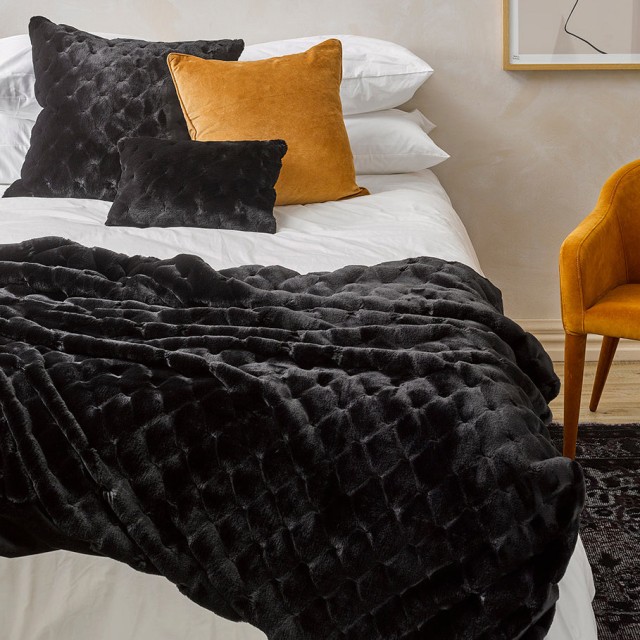 Black - White - Grey - Cream-Heirloom Valentina Faux Fur Throw - Black