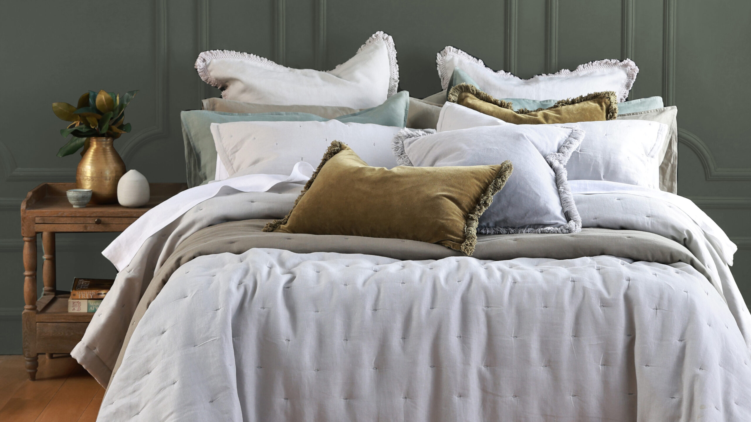 MM Linen Laundered Linen Quilted Bedspread