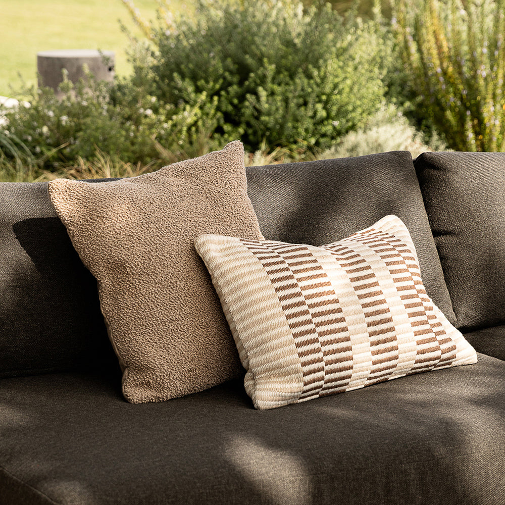 Soft Almond Tones collection by Baya. Discover the Clipper, Piper, Caspian and Finn outdoor cushions by Baya and the Sol outdoor cushion in terracotta. 